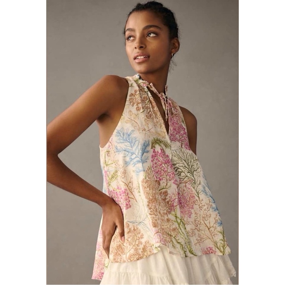 Anthro Pilcro Tavi Floral Linen Tank Top